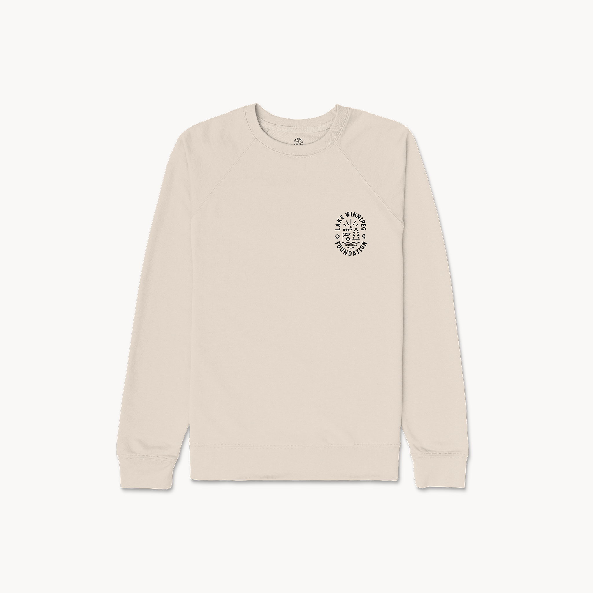 Lake Winnipeg Foundation Light Weight Terry Crew (Sand, Black Print)
