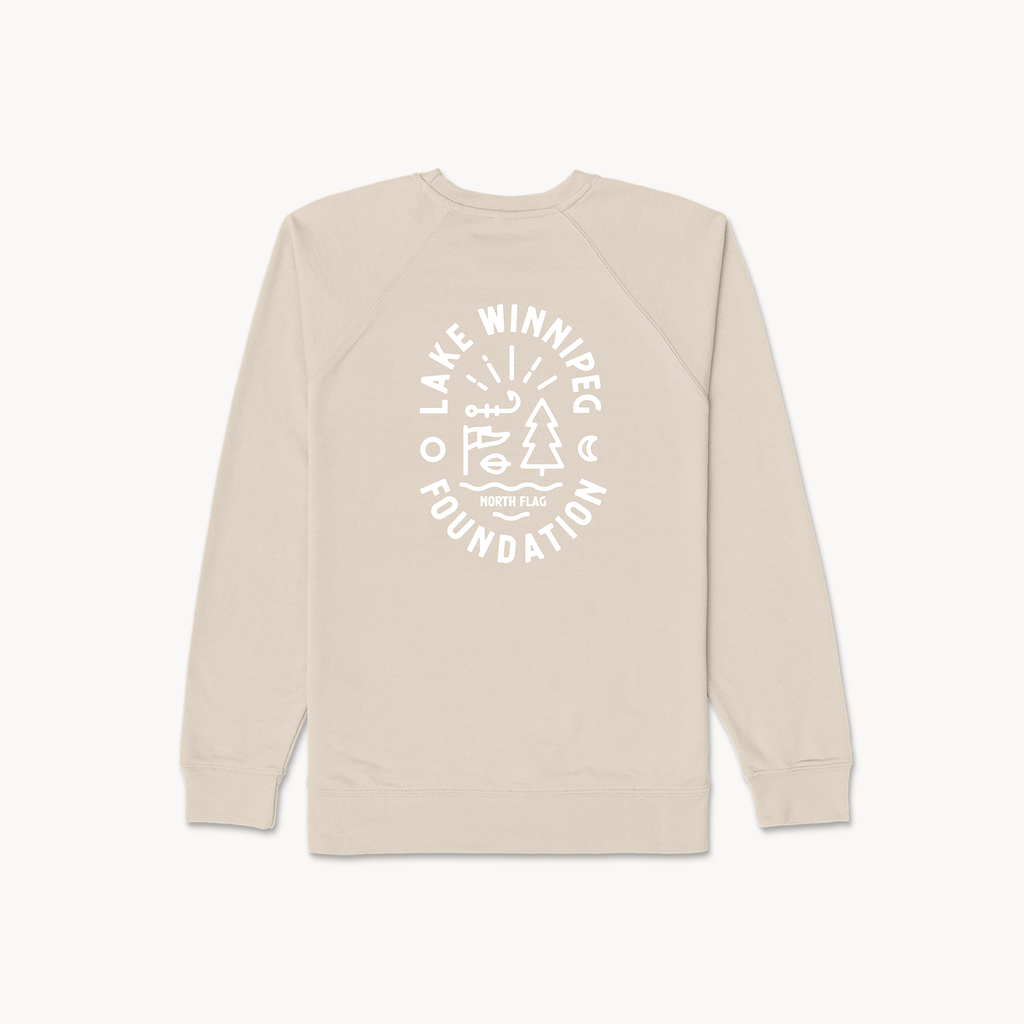 Lake Winnipeg Foundation Light Weight Terry Crew (Sand, White Print)