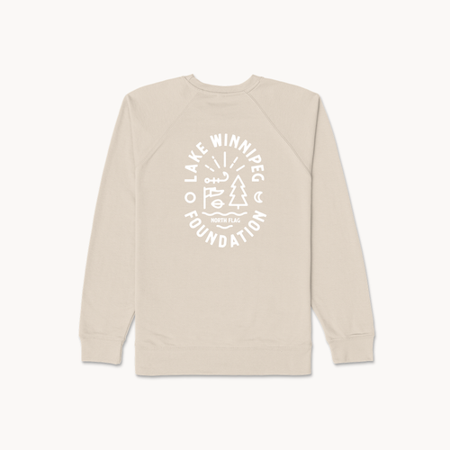 Lake Winnipeg Foundation Light Weight Terry Crew (Sand, White Print)