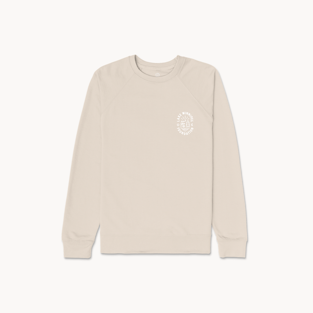 Lake Winnipeg Foundation Light Weight Terry Crew (Sand, White Print)