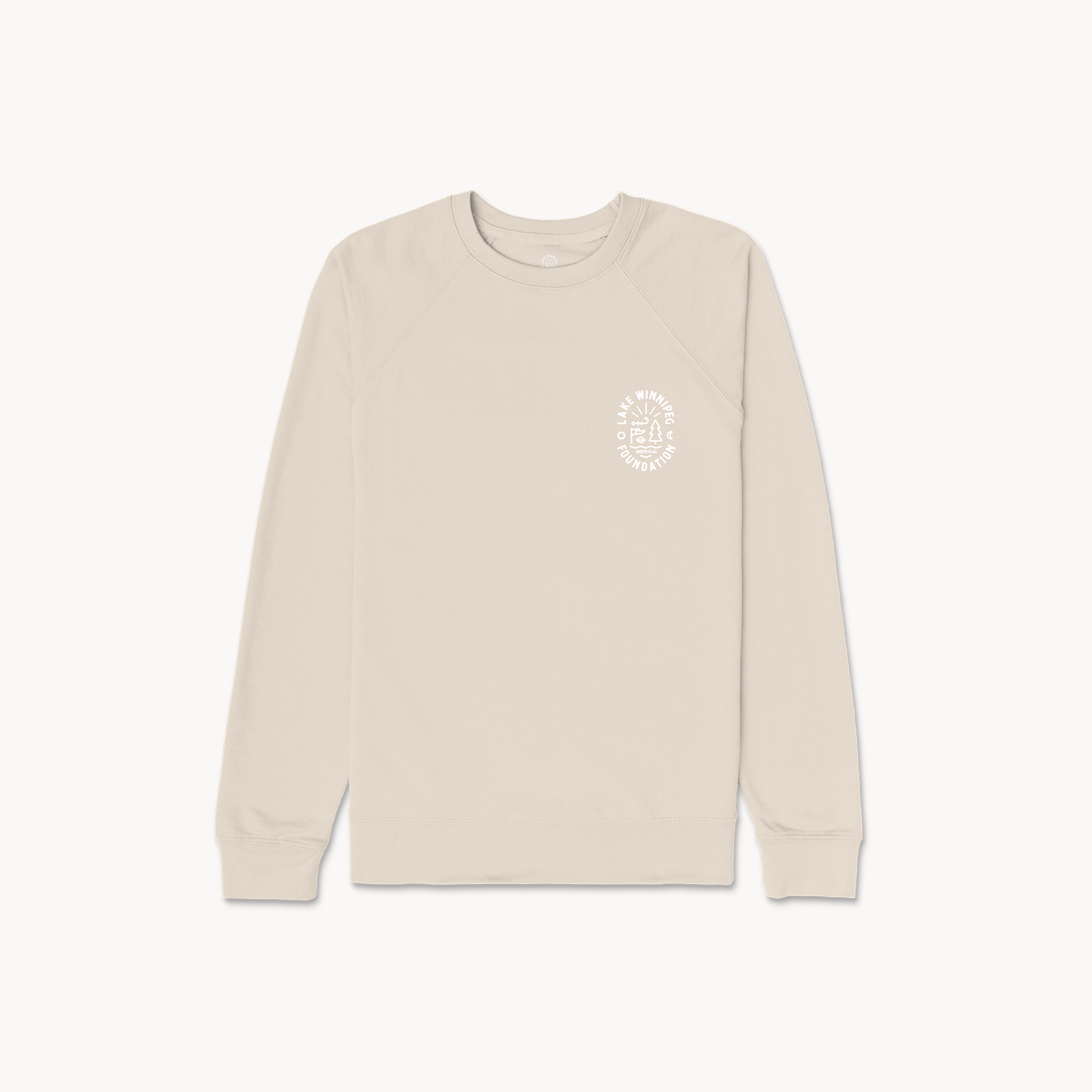 Lake Winnipeg Foundation Light Weight Terry Crew (Sand, White Print)