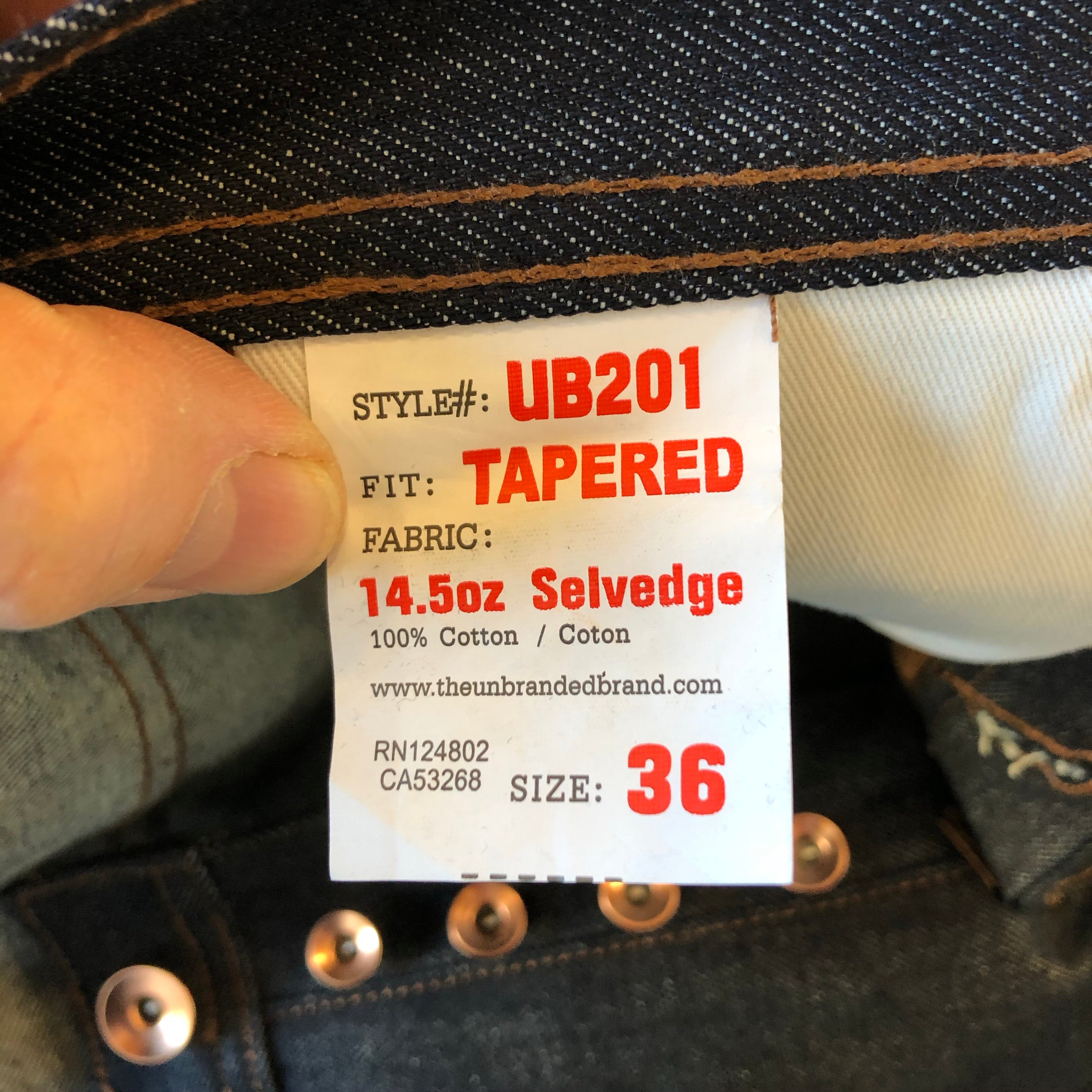 The Unbranded Brand UB201 Tapered Fit 14.5oz Indigo Selvedge Denim